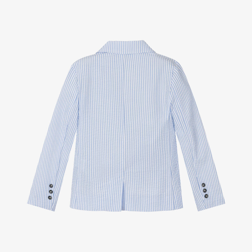 Tartine et Chocolat-جاكيت صبياني مخطط بلون أزرق سماوي من قماش سييرساكر | Childrensalon Outlet