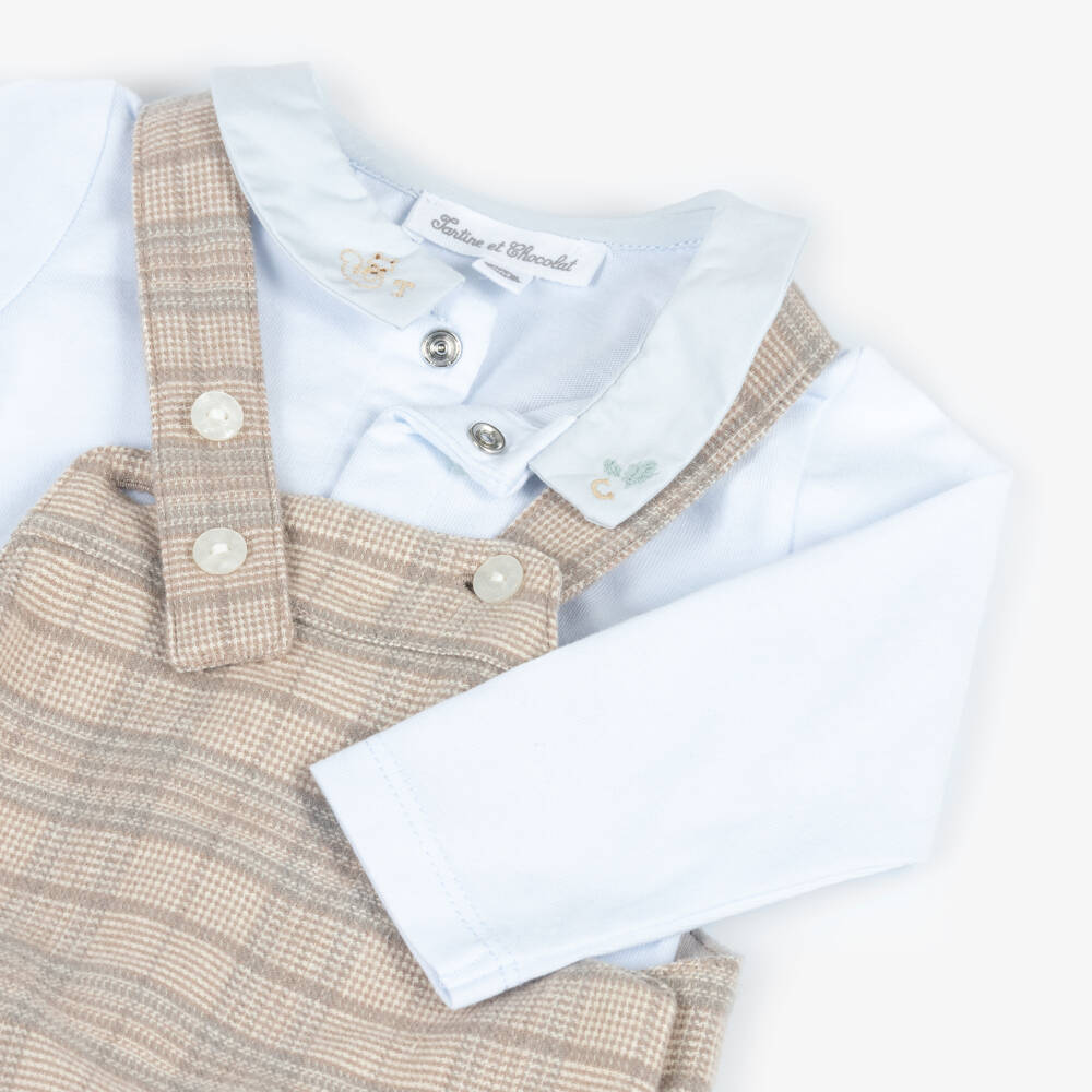 Tartine et Chocolat-Boys Beige Check Dungaree Ensemble | Childrensalon Outlet