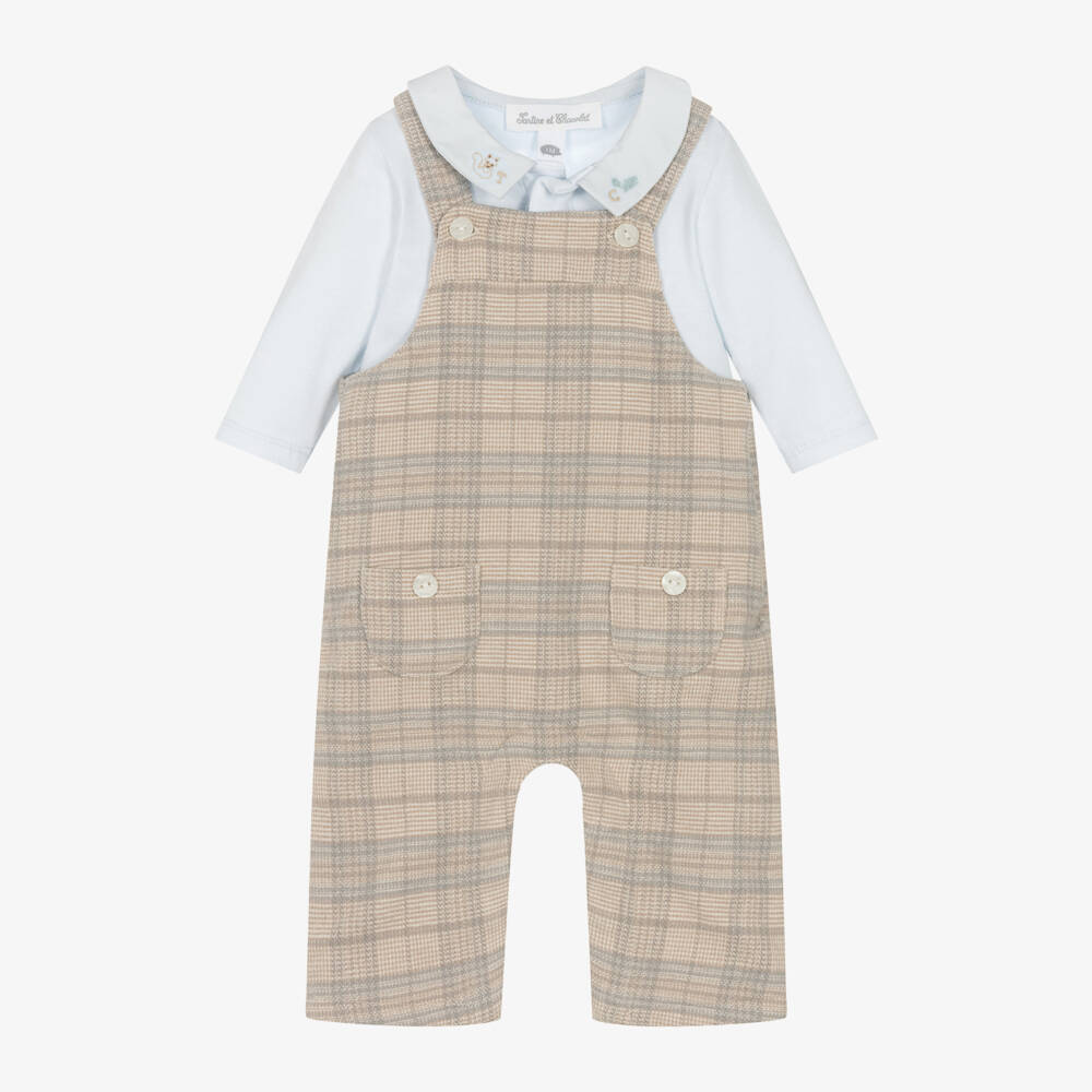 Tartine et Chocolat-Boys Beige Check Dungaree Ensemble | Childrensalon Outlet