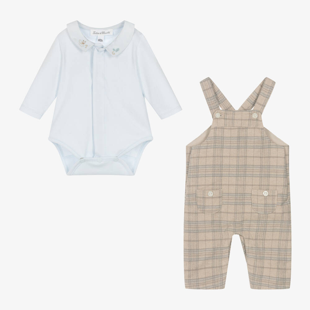 Tartine et Chocolat-Boys Beige Check Dungaree Ensemble | Childrensalon Outlet