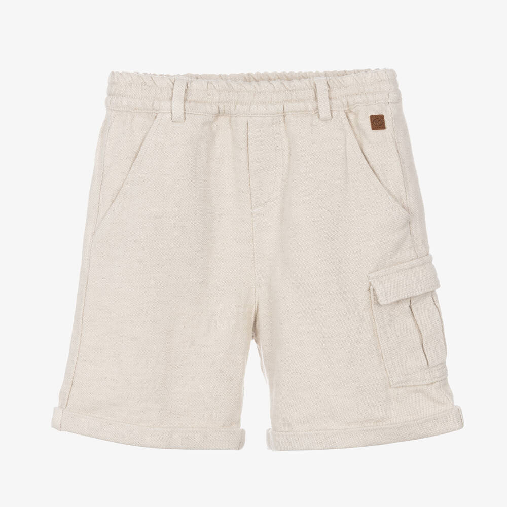 Tartine et Chocolat-Boys Beige Cotton & Linen Cargo Shorts | Childrensalon Outlet