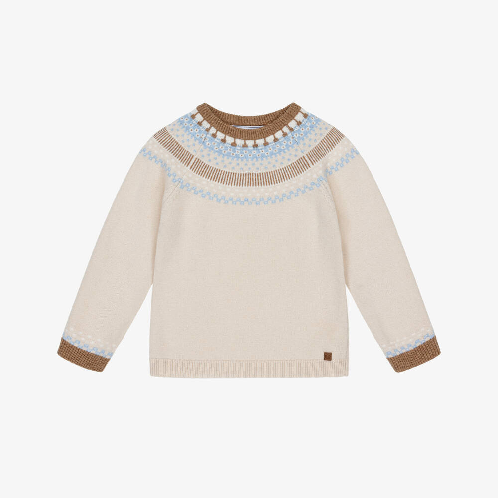 Tartine et Chocolat-Boys Beige Fair Isle Wool Knit Jumper | Childrensalon Outlet
