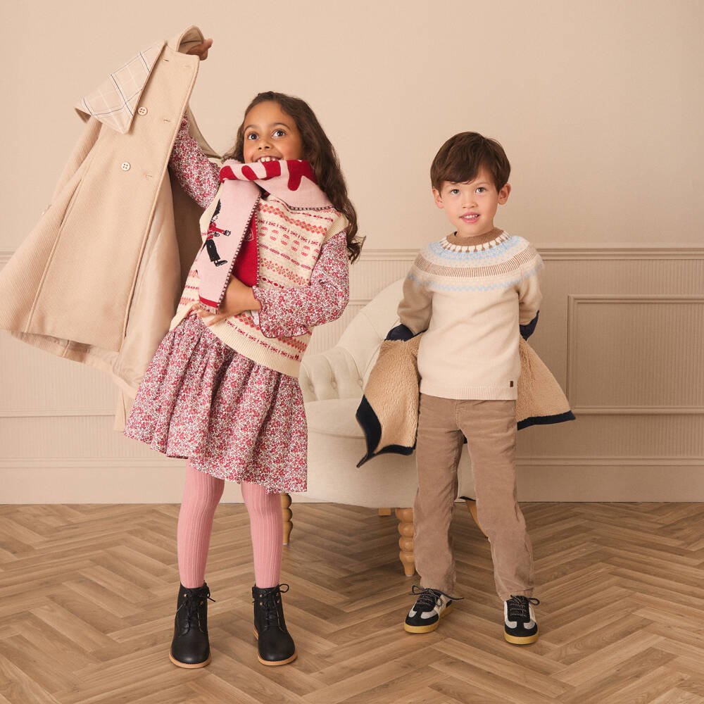 Tartine et Chocolat-Boys Beige Fair Isle Wool Knit Jumper | Childrensalon Outlet