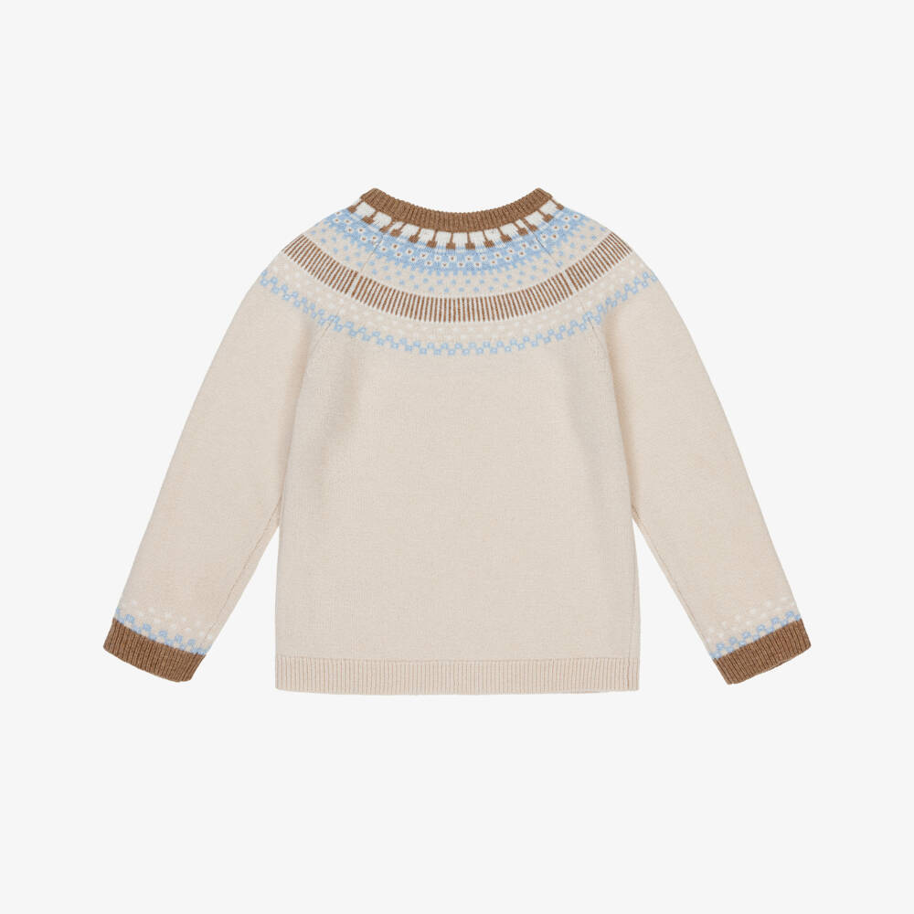 Tartine et Chocolat-Boys Beige Fair Isle Wool Knit Jumper | Childrensalon Outlet