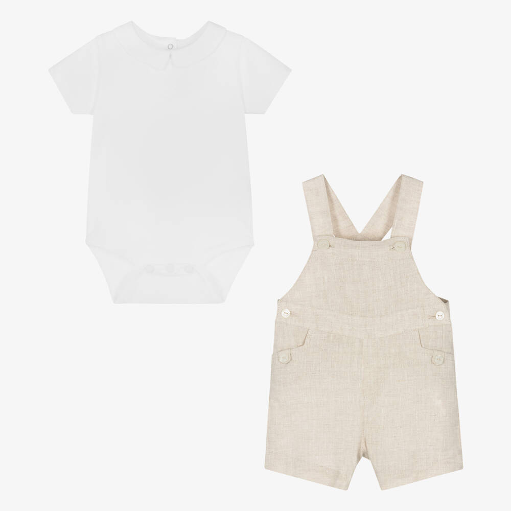 Tartine et Chocolat-Boys Beige Linen Dungaree Shorts Set | Childrensalon Outlet