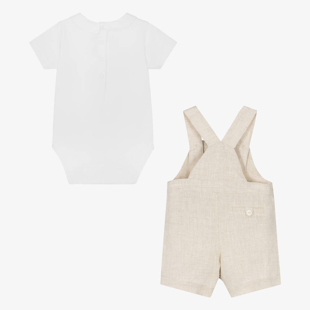 Tartine et Chocolat-Boys Beige Linen Dungaree Shorts Set | Childrensalon Outlet