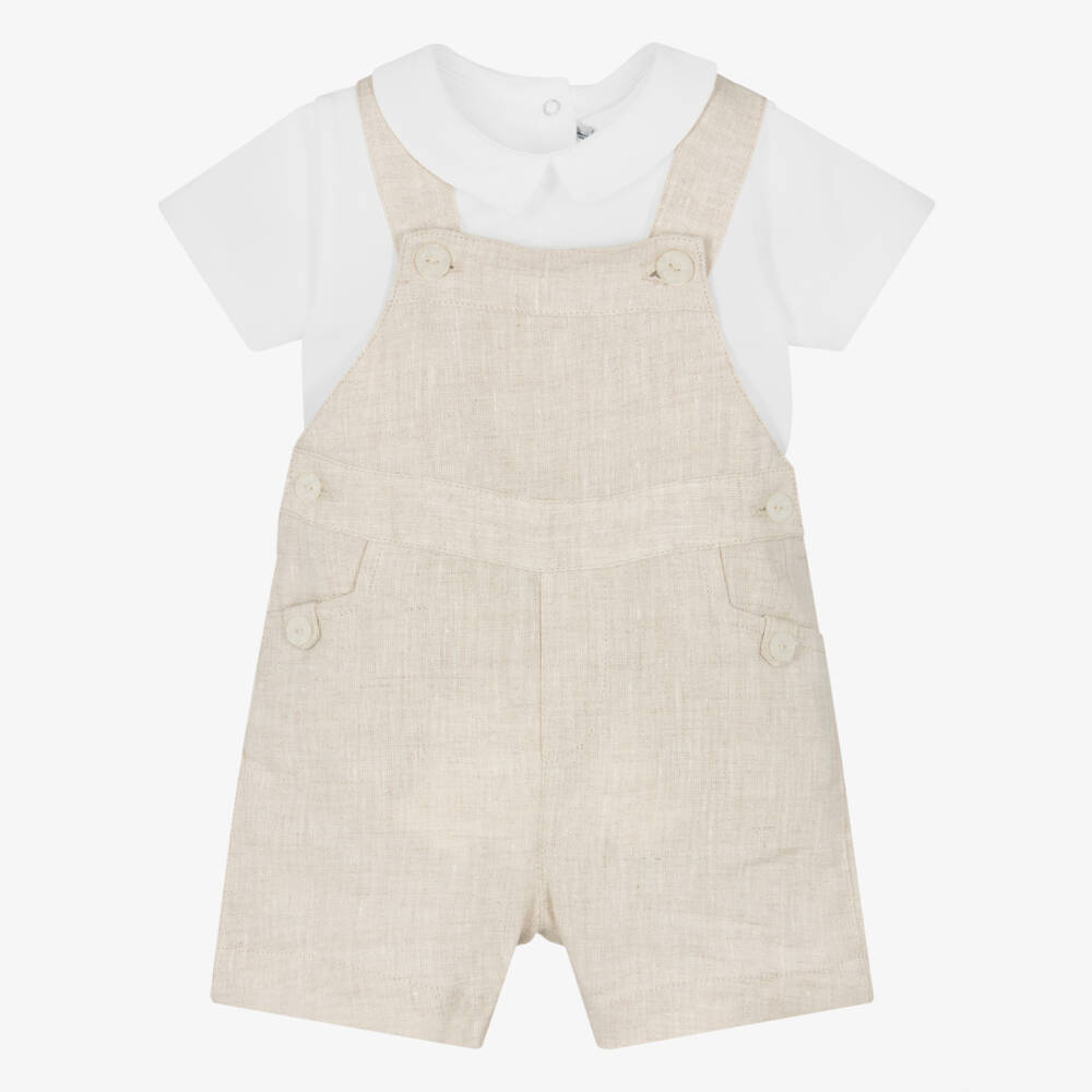 Tartine et Chocolat-Boys Beige Linen Dungaree Shorts Set | Childrensalon Outlet