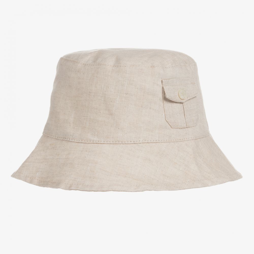 Tartine et Chocolat - Boys Beige Linen Hat  | Childrensalon