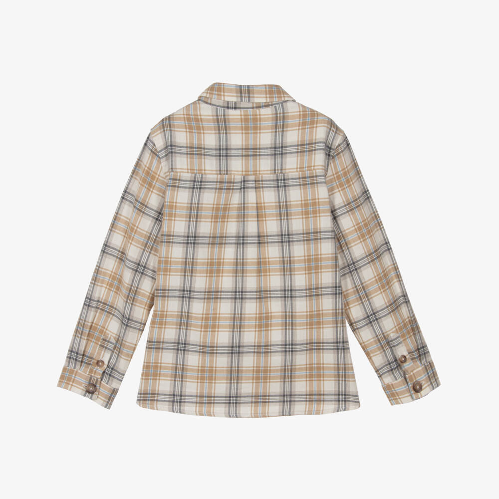 Tartine et Chocolat-Boys Beige Plaid Cotton Shirt | Childrensalon Outlet