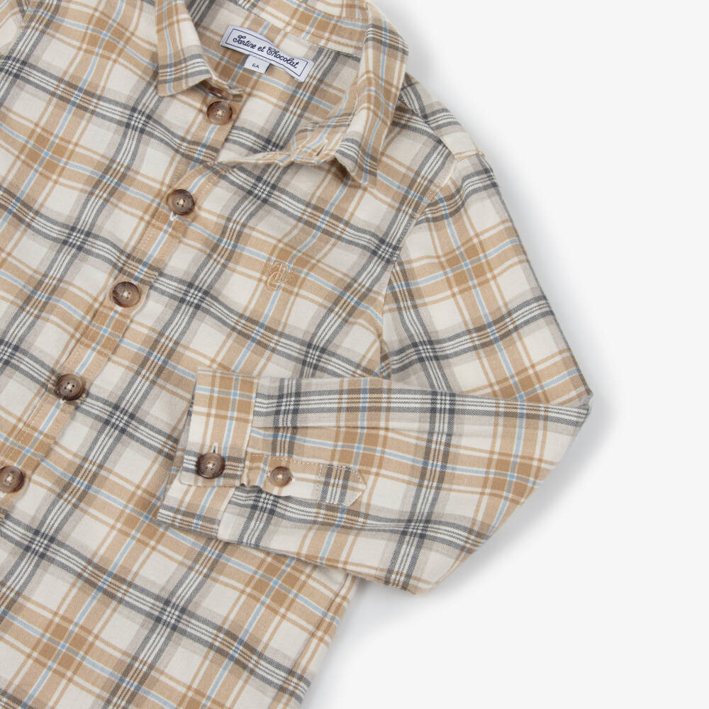 Tartine et Chocolat-Boys Beige Plaid Cotton Shirt | Childrensalon Outlet