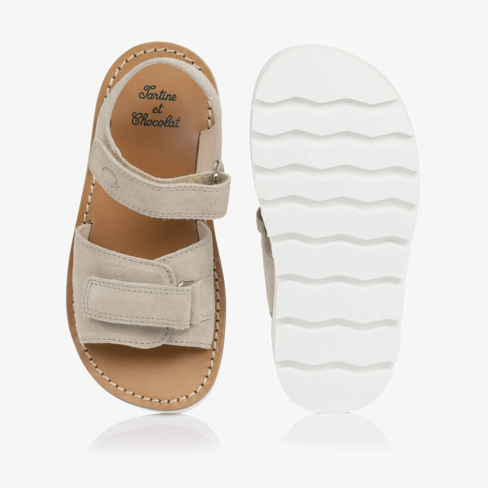 Tartine et Chocolat-Boys Beige Suede Leather Sandals | Childrensalon Outlet