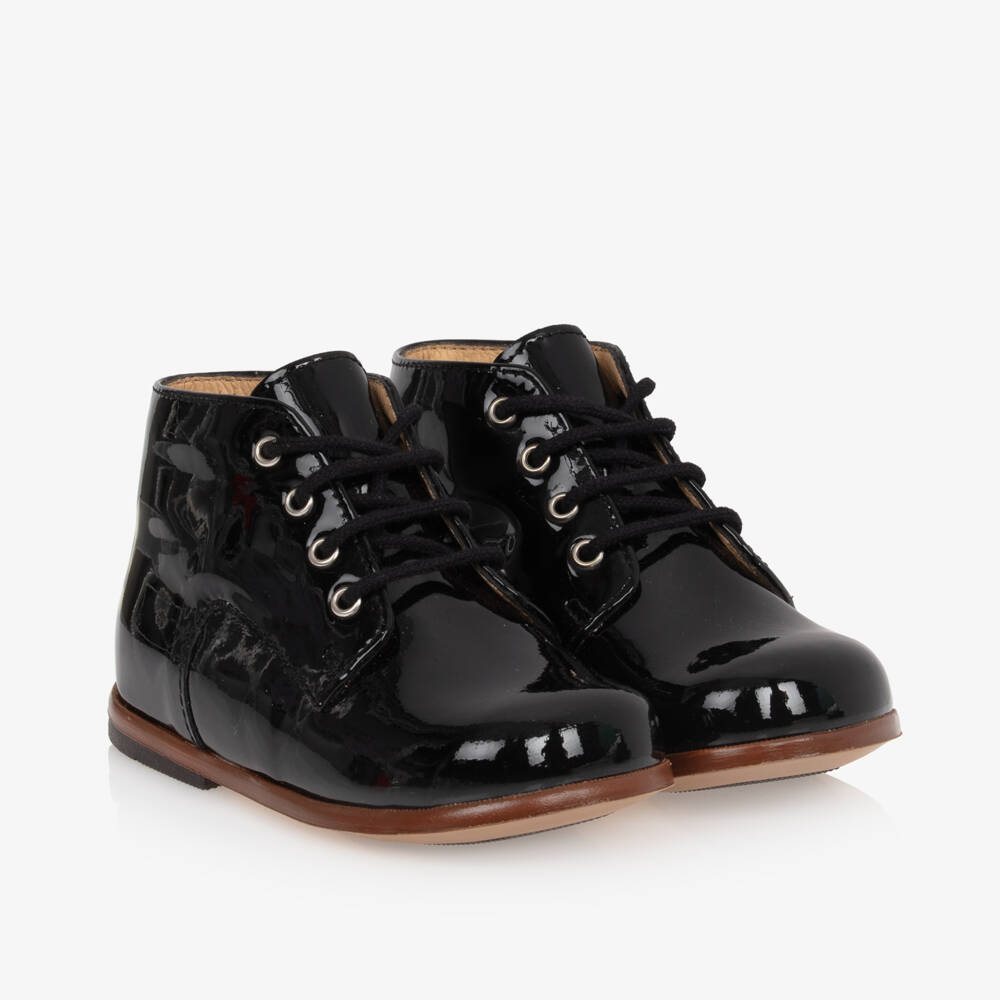 Tartine et Chocolat-Boys Black Glossy Leather Boots | Childrensalon Outlet