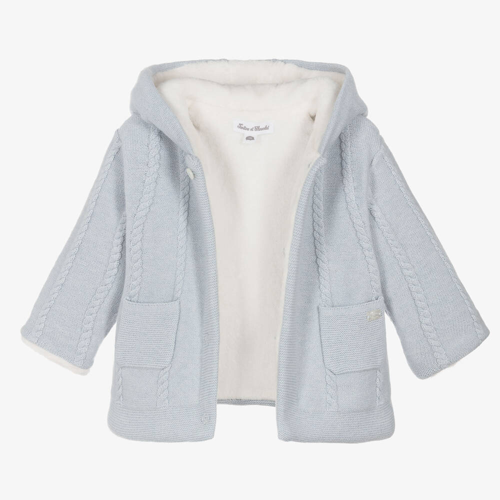 Tartine et Chocolat-Boys Blue Cable Knit Coat | Childrensalon Outlet