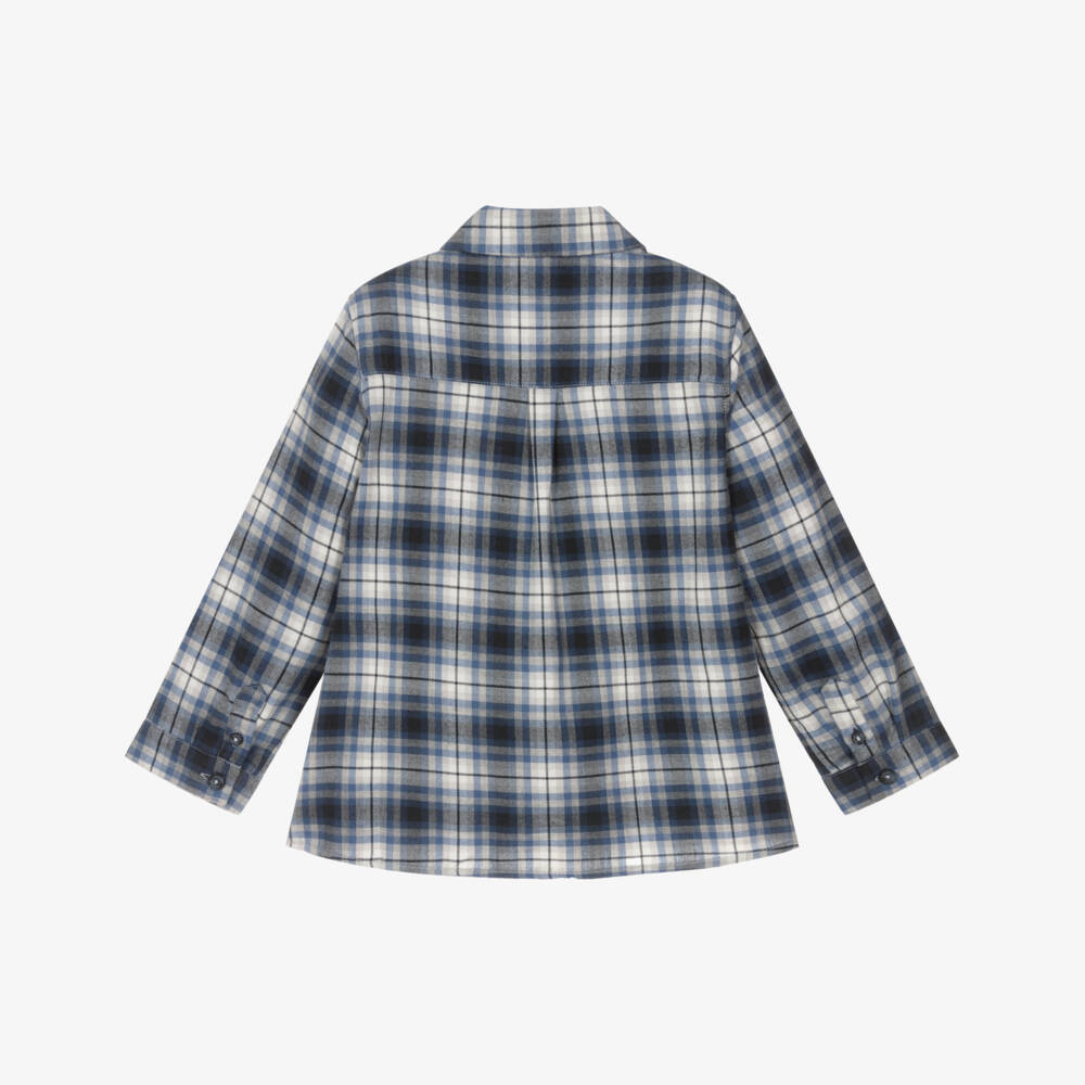 Tartine et Chocolat-Boys Blue Checked Cotton & Wool Shirt | Childrensalon Outlet