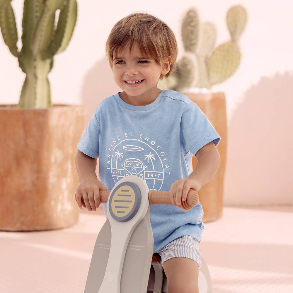 Tartine et Chocolat-Boys Blue Cotton Logo T-Shirt | Childrensalon Outlet