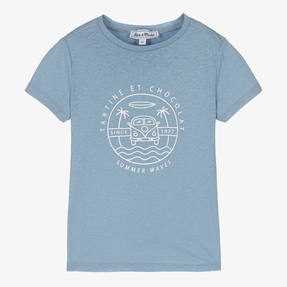 Tartine et Chocolat - Boys Blue Cotton Logo T-Shirt | Childrensalon