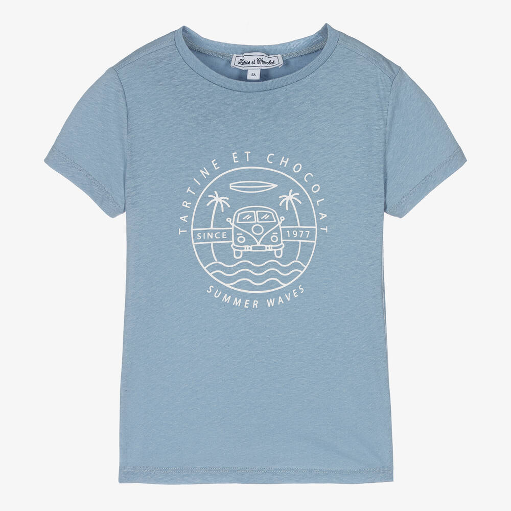 Tartine et Chocolat-Boys Blue Cotton Logo T-Shirt | Childrensalon Outlet
