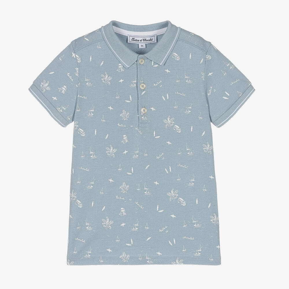 Tartine et Chocolat-Boys Blue Cotton Polo Shirt | Childrensalon Outlet