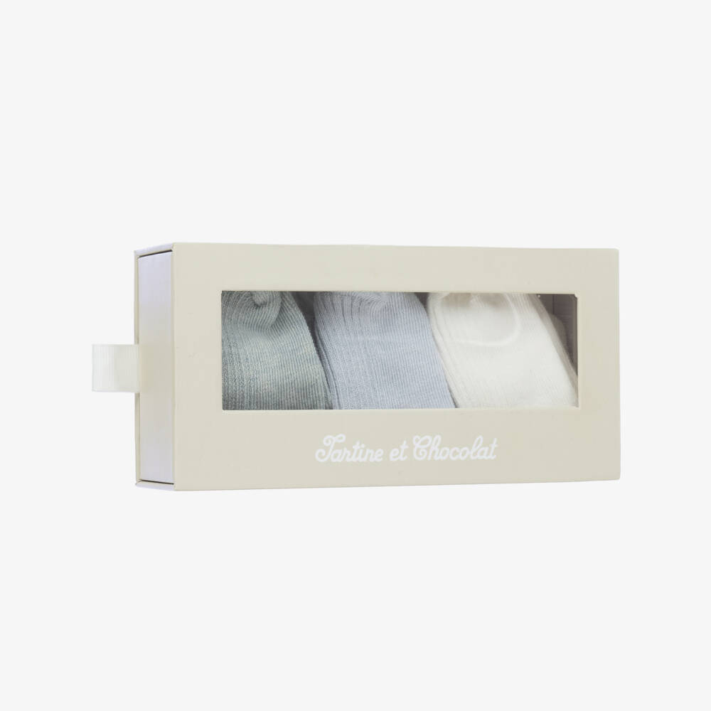 Tartine et Chocolat-Boys Blue Cotton Socks Trio | Childrensalon Outlet