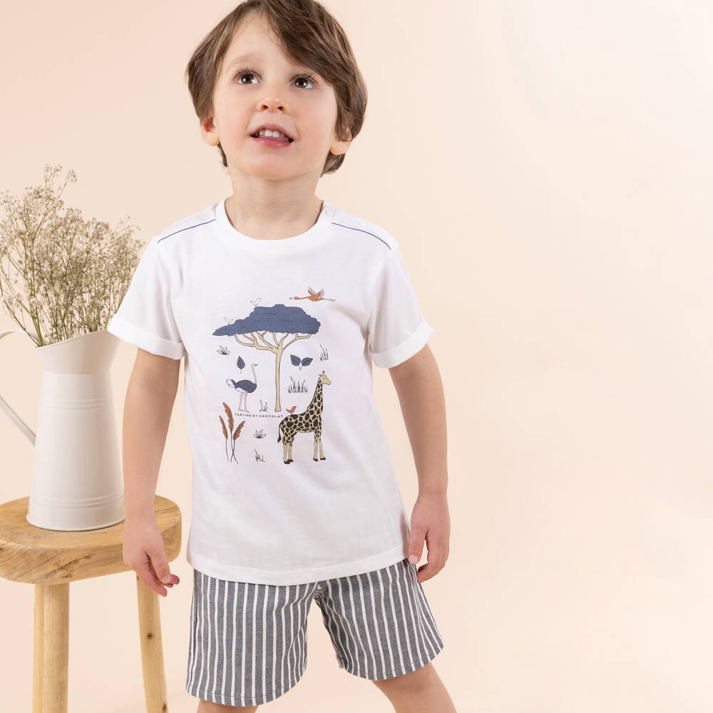 Tartine et Chocolat-Синие хлопковые шорты в полоску | Childrensalon Outlet