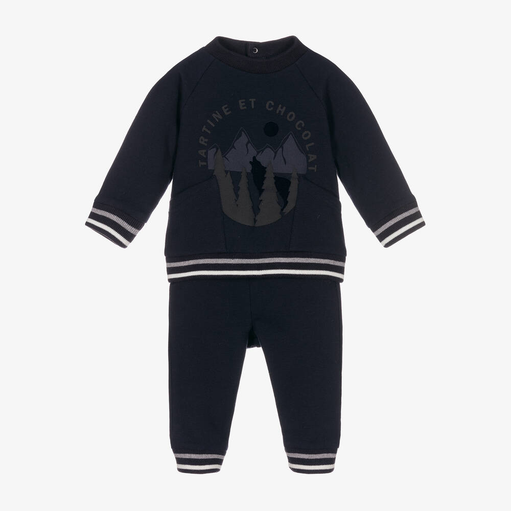 Tartine et Chocolat - Boys Blue Cotton Tracksuit | Childrensalon