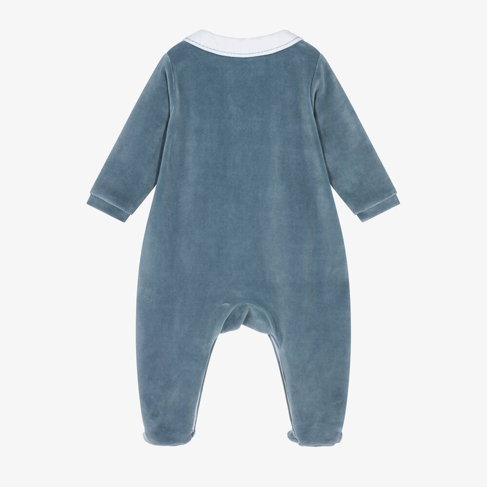 Tartine et Chocolat-Boys Blue Cotton Velour Babygrow | Childrensalon Outlet