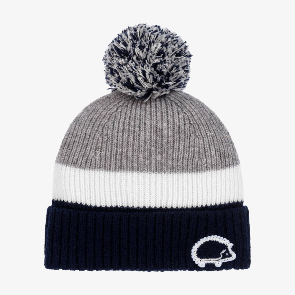 Tartine et Chocolat-Boys Blue Grey Pom-Pom Beanie | Childrensalon Outlet