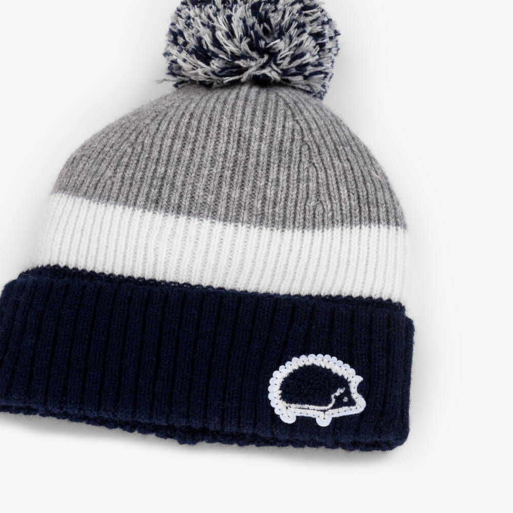 Tartine et Chocolat-Boys Blue Grey Pom-Pom Beanie | Childrensalon Outlet