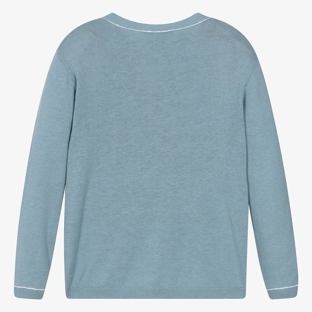 Tartine et Chocolat-Boys Blue Linen & Cotton Knit Cardigan | Childrensalon Outlet
