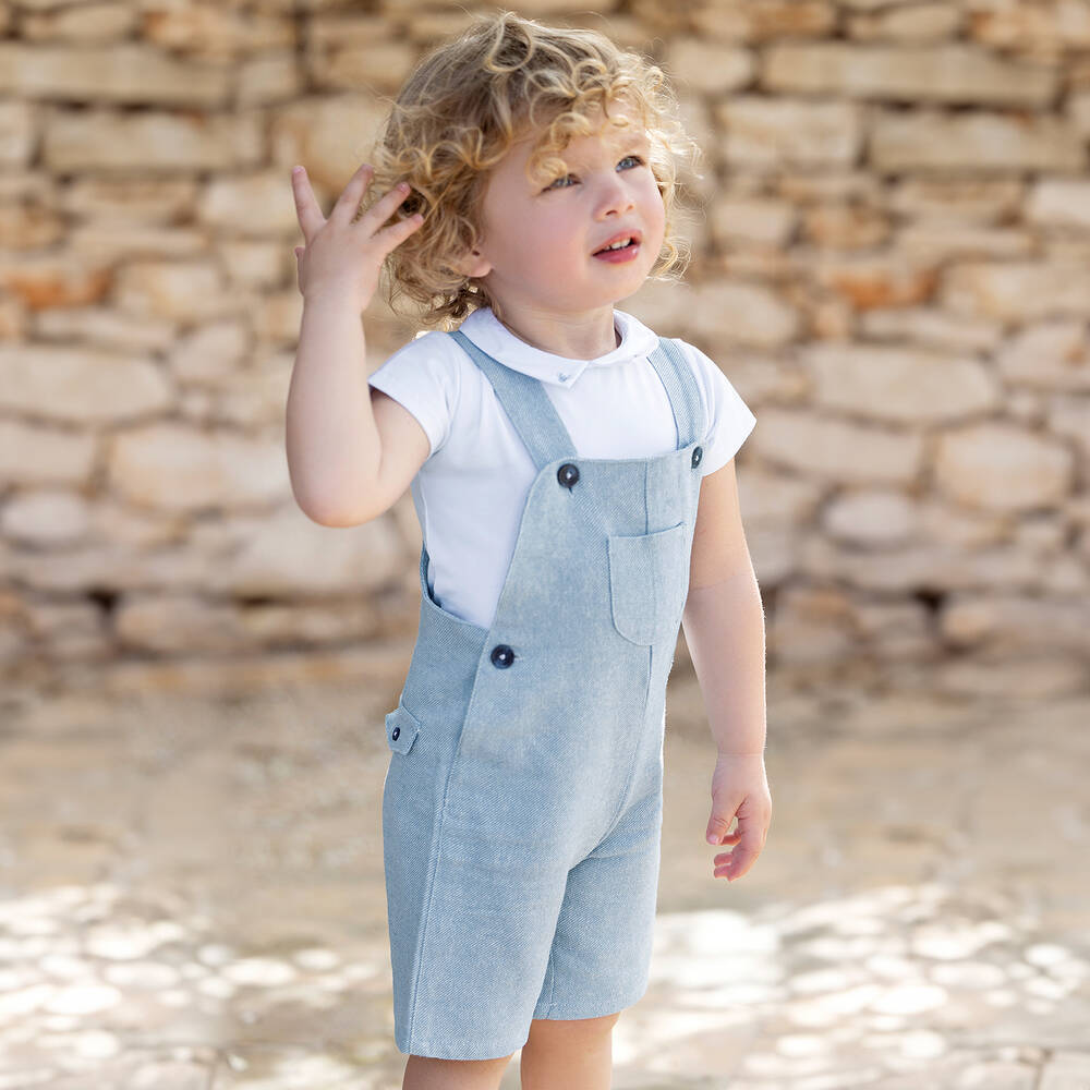 Tartine et Chocolat-طقم شورت دانغريز قطن وكتان لون أزرق | Childrensalon Outlet