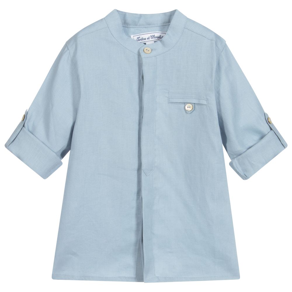Tartine et Chocolat - Boys Blue Linen Shirt | Childrensalon