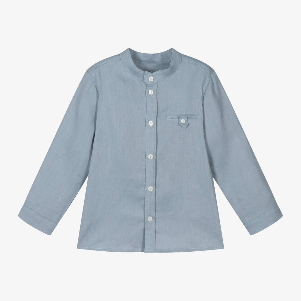 Tartine et Chocolat-Boys Blue Linen Shirt | Childrensalon Outlet