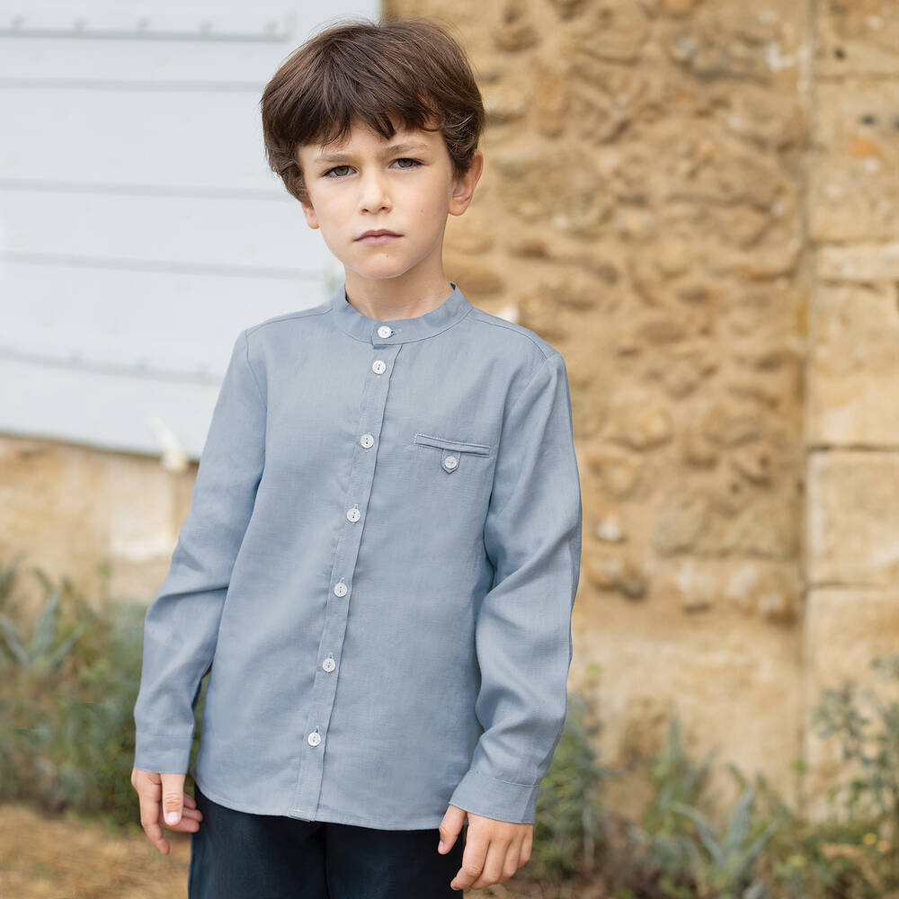 Tartine et Chocolat-قميص كتان لون أزرق للأولاد | Childrensalon Outlet