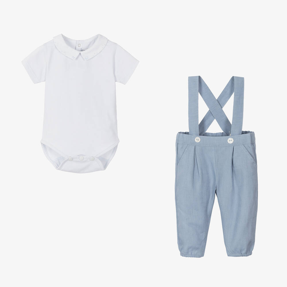 Tartine et Chocolat-طقم بنطلون أطفال ولادي كتان لون أزرق وأبيض | Childrensalon Outlet