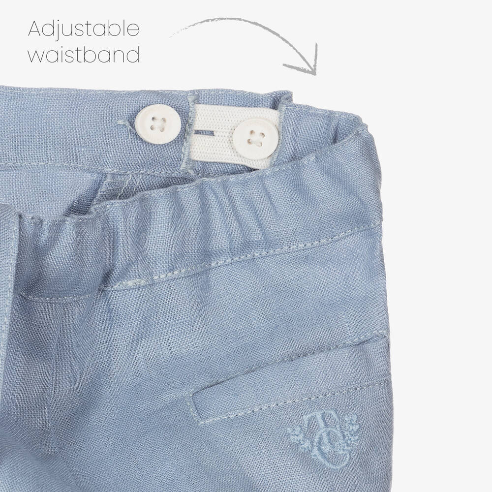 Tartine et Chocolat-طقم بنطلون أطفال ولادي كتان لون أزرق وأبيض | Childrensalon Outlet