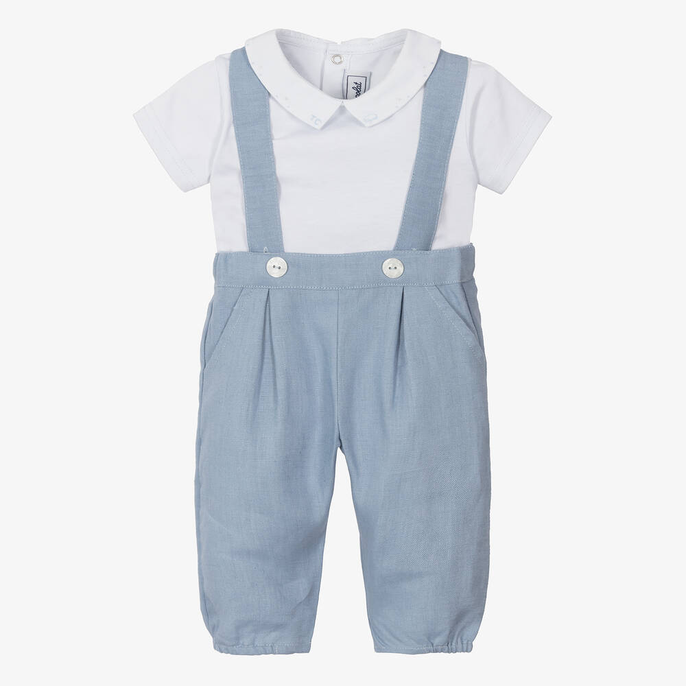 Tartine et Chocolat-Boys Blue Linen Trouser Set | Childrensalon Outlet