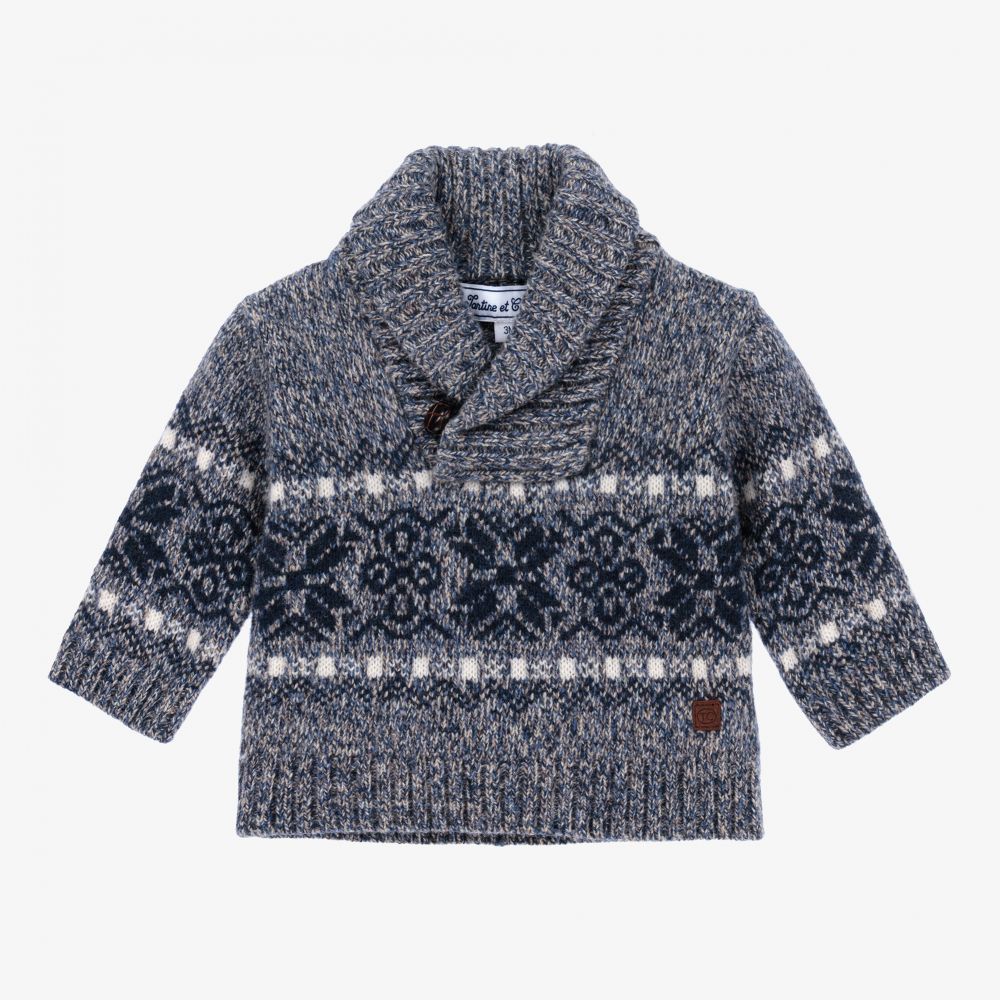 Tartine et Chocolat - Синий свитер из мериносовой шерсти для мальчиков | Childrensalon