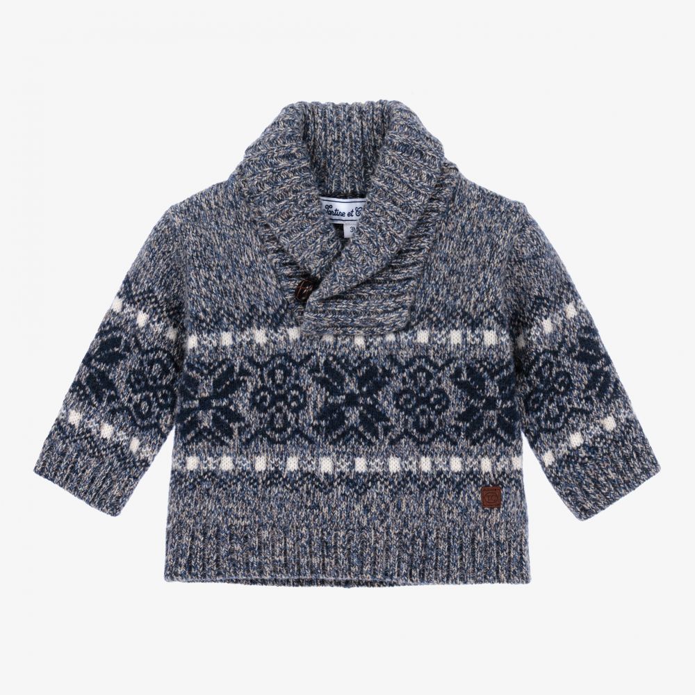 Tartine et Chocolat - Pull bleu en laine mérinos Garçon | Childrensalon