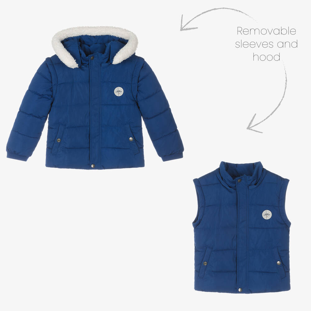 Tartine et Chocolat-معطف بافر هودي لون أزرق للأولاد | Childrensalon Outlet