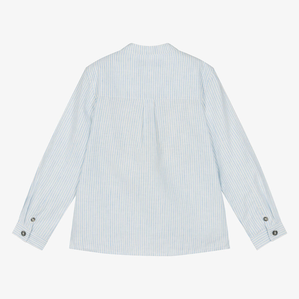 Tartine et Chocolat-قميص قطن وكتان مقلم لون أزرق للأولاد | Childrensalon Outlet