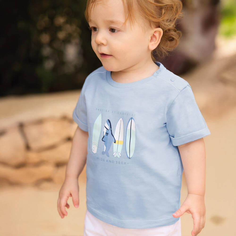 Tartine et Chocolat-Boys Blue Surfing Adventure Tee | Childrensalon Outlet