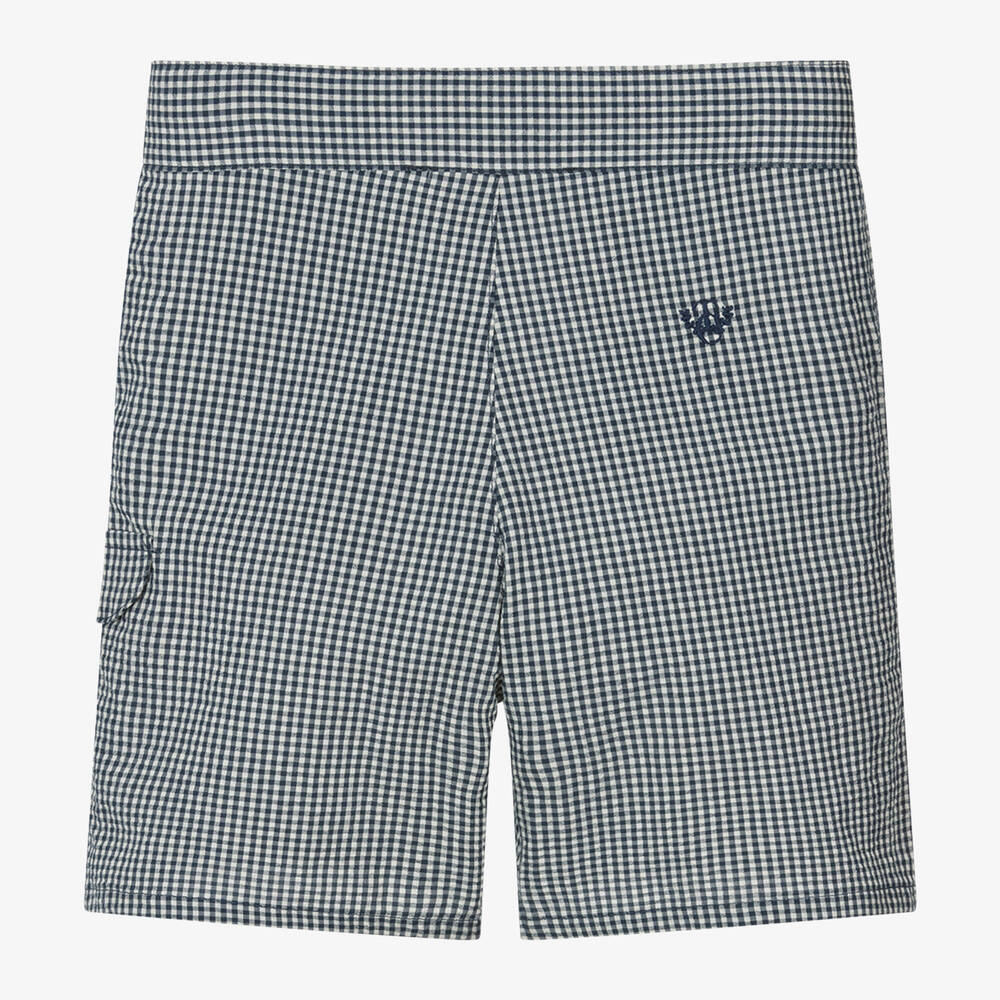 Tartine et Chocolat-Boys Blue & White Cotton Gingham Shorts | Childrensalon Outlet