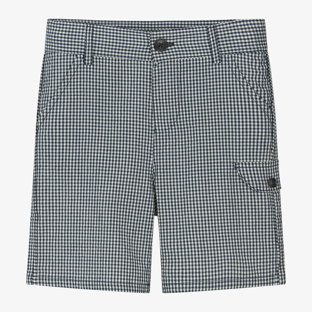 Tartine et Chocolat-Boys Blue & White Cotton Gingham Shorts | Childrensalon Outlet