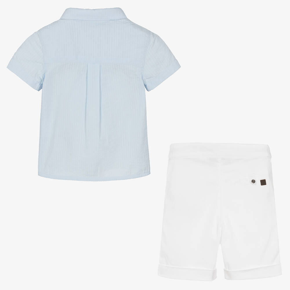 Tartine et Chocolat-Boys Blue & White Cotton Shorts Set | Childrensalon Outlet
