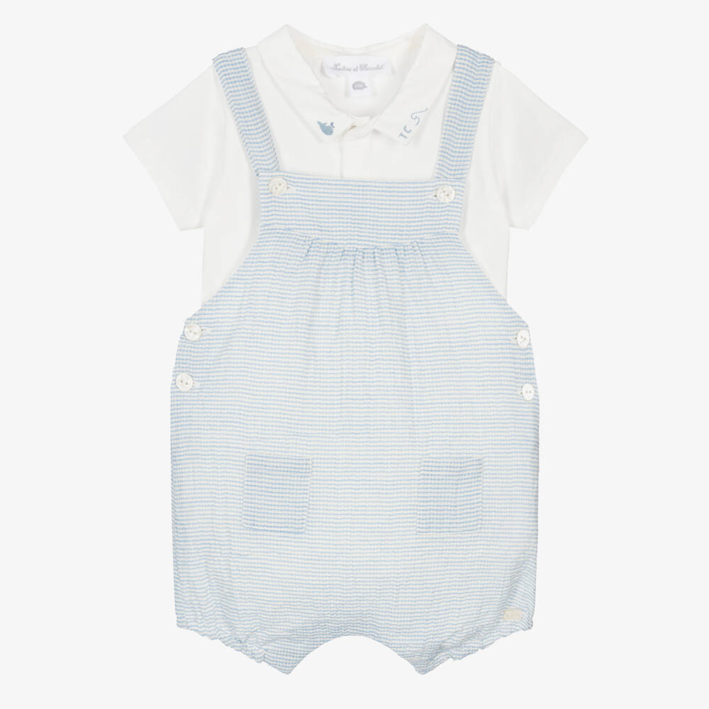 Tartine et Chocolat-Boys Blue & White Seersucker Dungarees | Childrensalon Outlet
