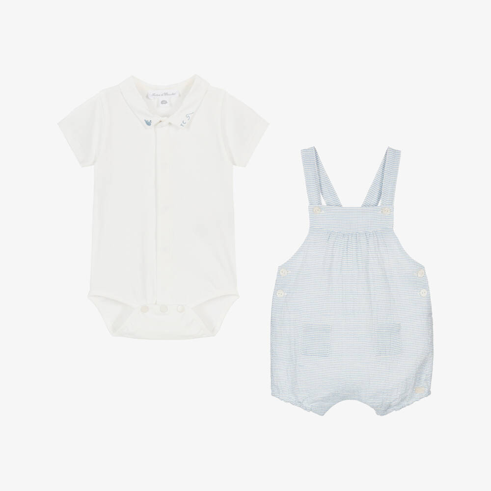 Tartine et Chocolat-Boys Blue & White Seersucker Dungarees | Childrensalon Outlet