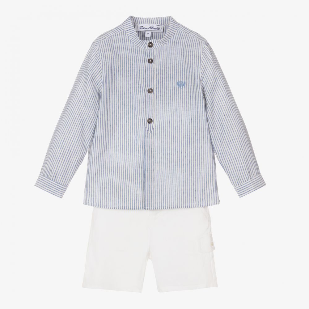 Tartine et Chocolat - Голубая рубашка и белые шорты для мальчиков | Childrensalon