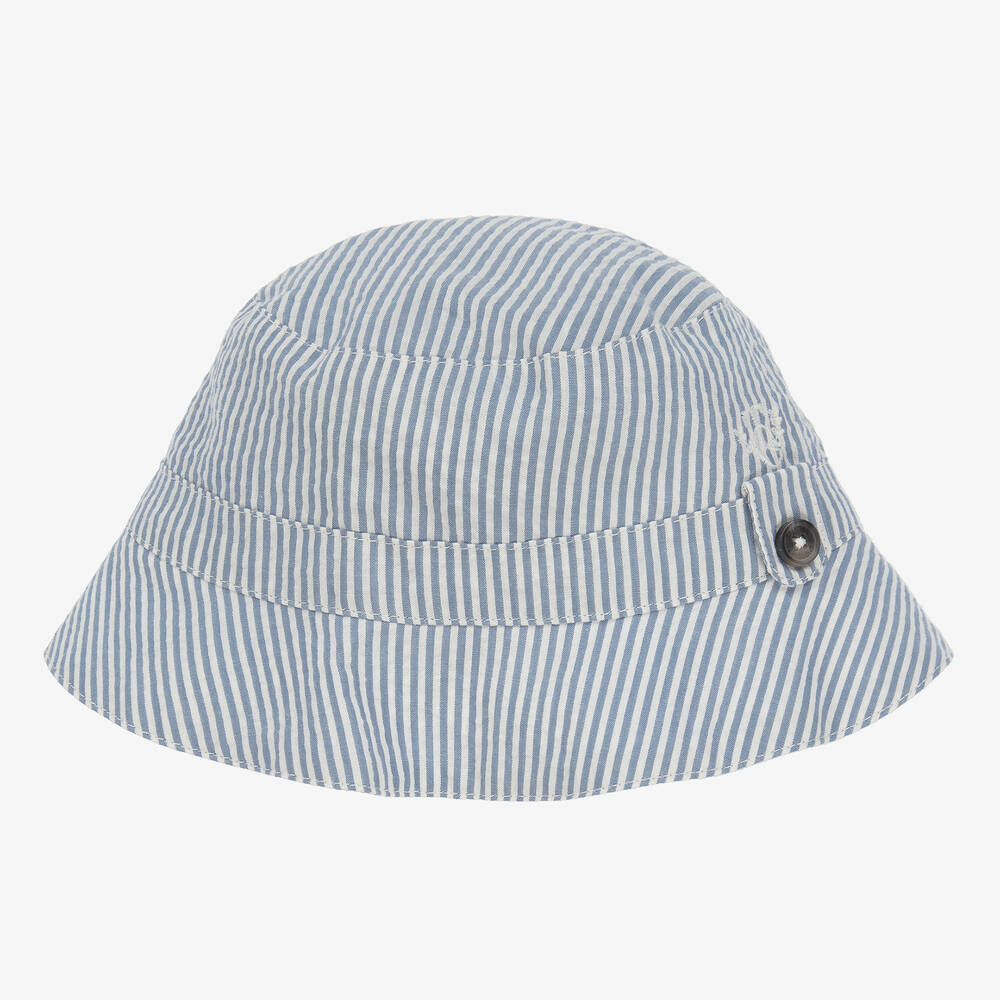 Tartine et Chocolat-Boys Blue & White Striped Cotton Hat | Childrensalon Outlet