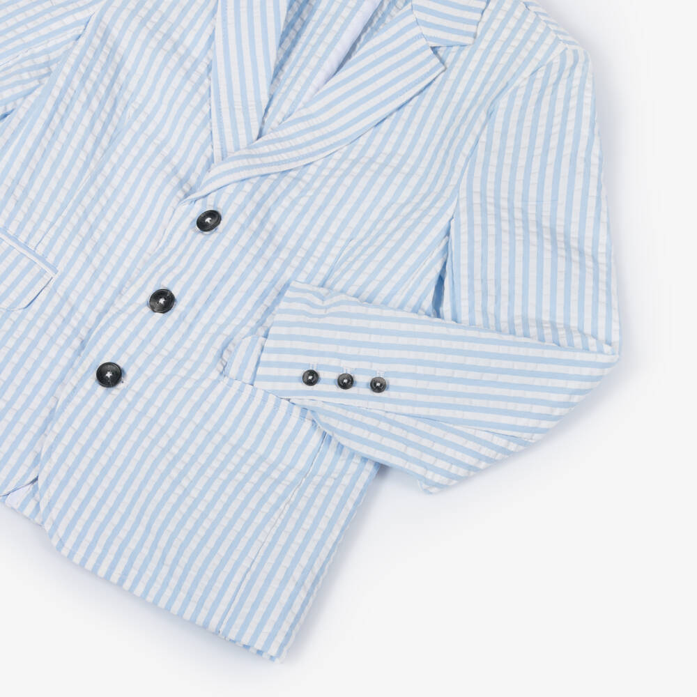 Tartine et Chocolat-Boys Blue & White Striped Cotton Seersucker Blazer | Childrensalon Outlet