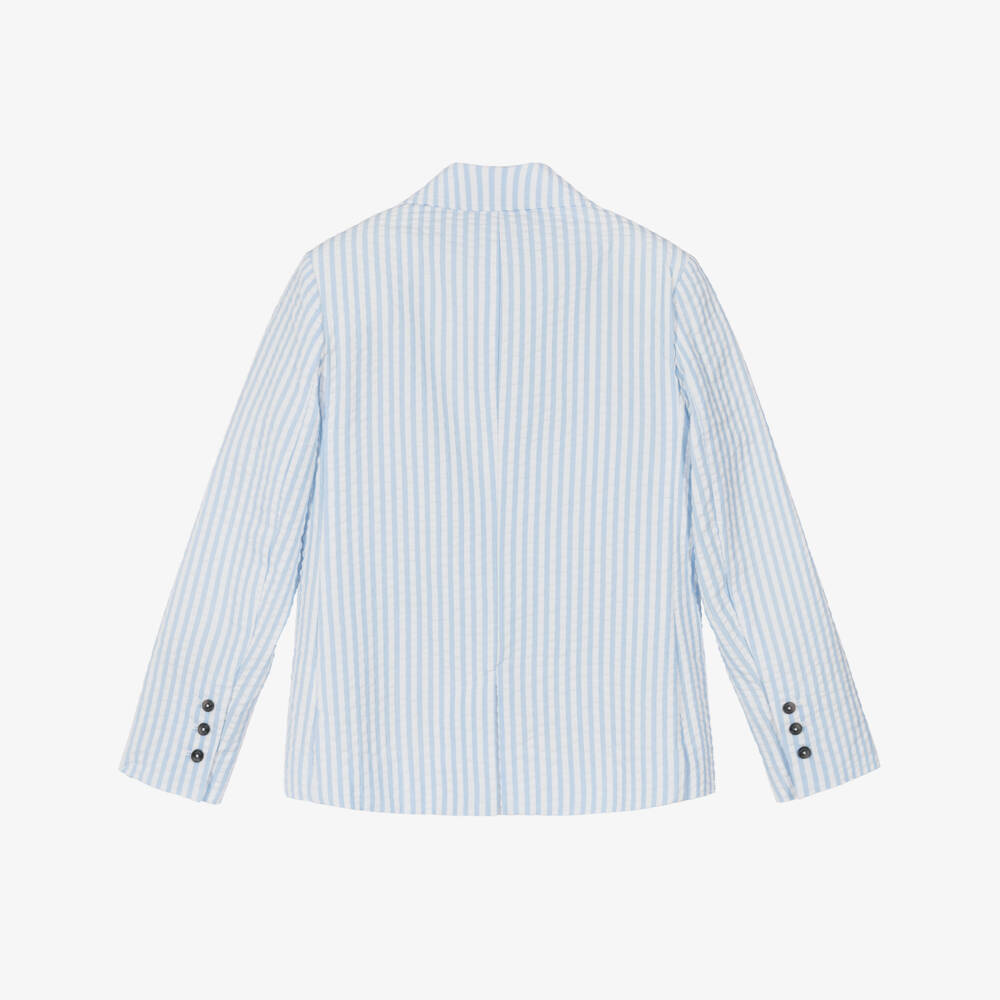 Tartine et Chocolat-Boys Blue & White Striped Cotton Seersucker Blazer | Childrensalon Outlet